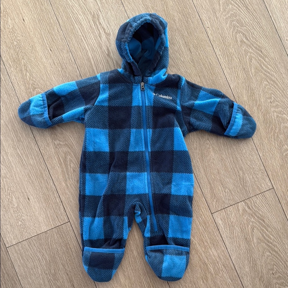 Columbia boys checkered plaid fleece bunting coverall size 3-6 months
